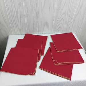 VTG Red with gold trim set of 6 fabric napkins dinning lining holiday red
